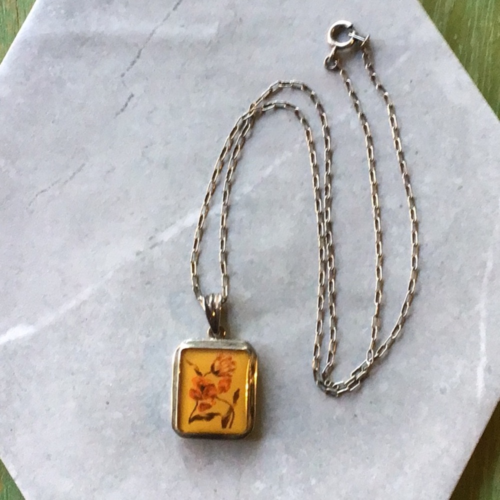Floral Pendant with Sterling Silver